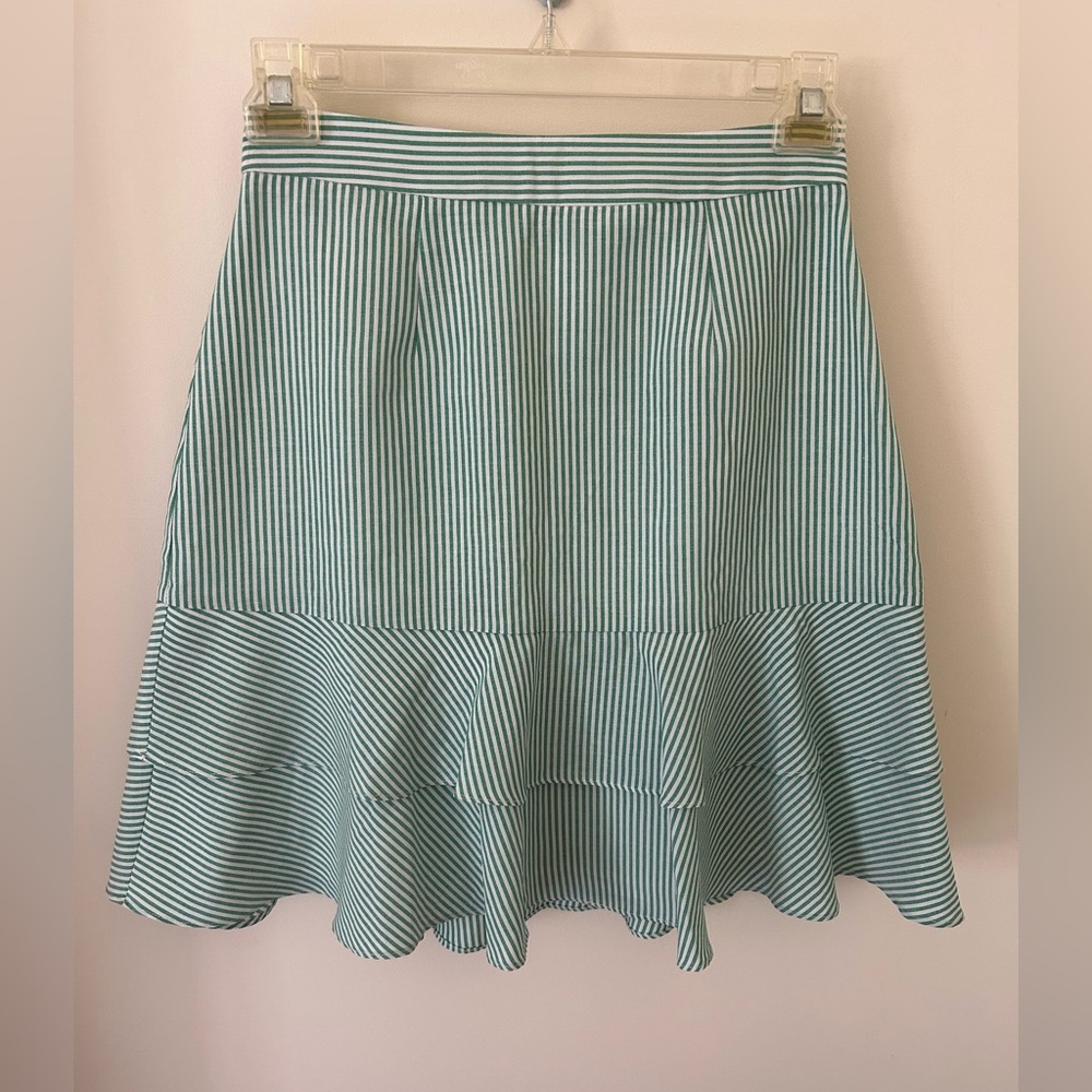 Hutch Green and White Pinstripe Tiered Ruffle Mini Skirt 
Size: 2
NWT